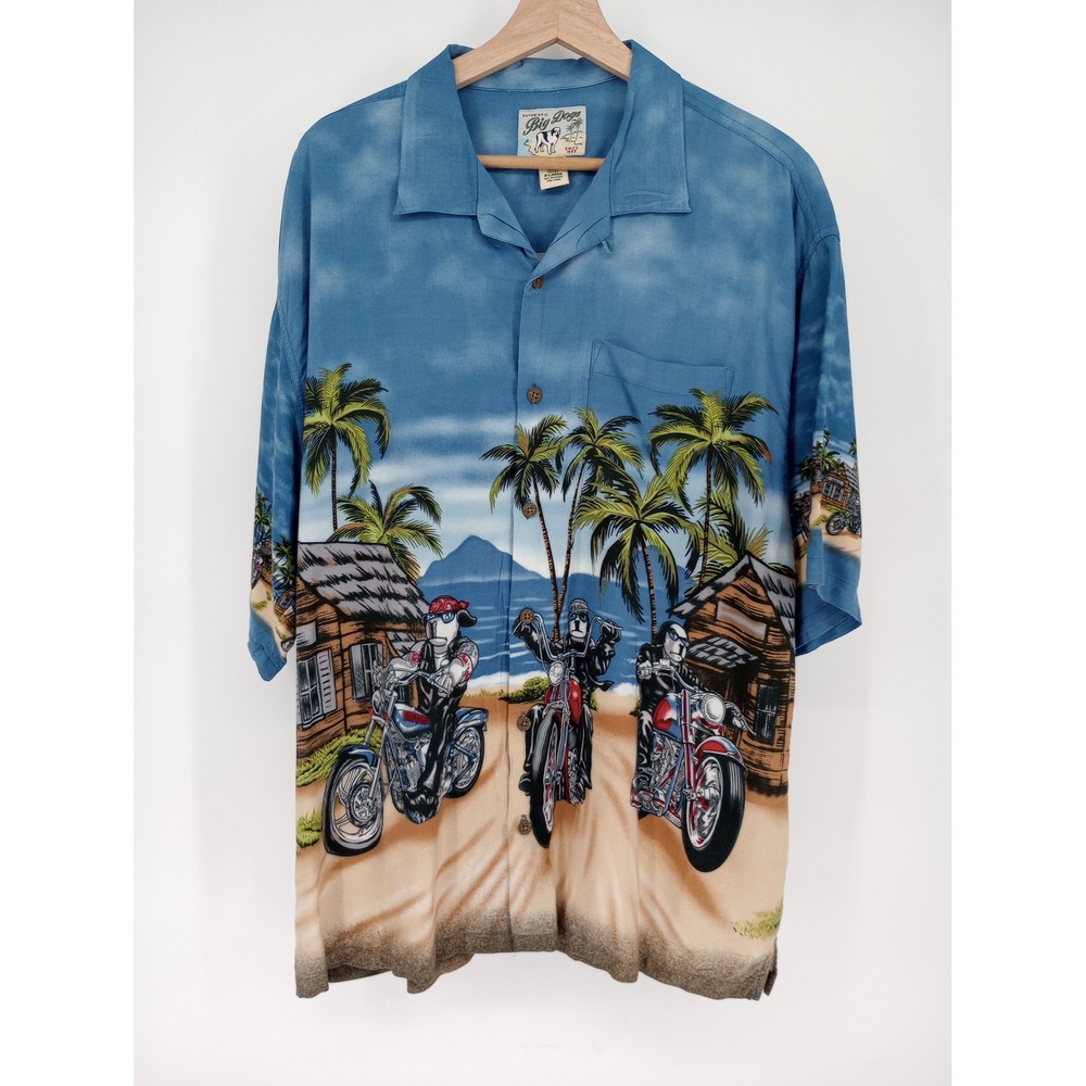 Vintage‎ Big Dogs Men's Large Motorcycle Biker Beach Tropical Button Down Shirt